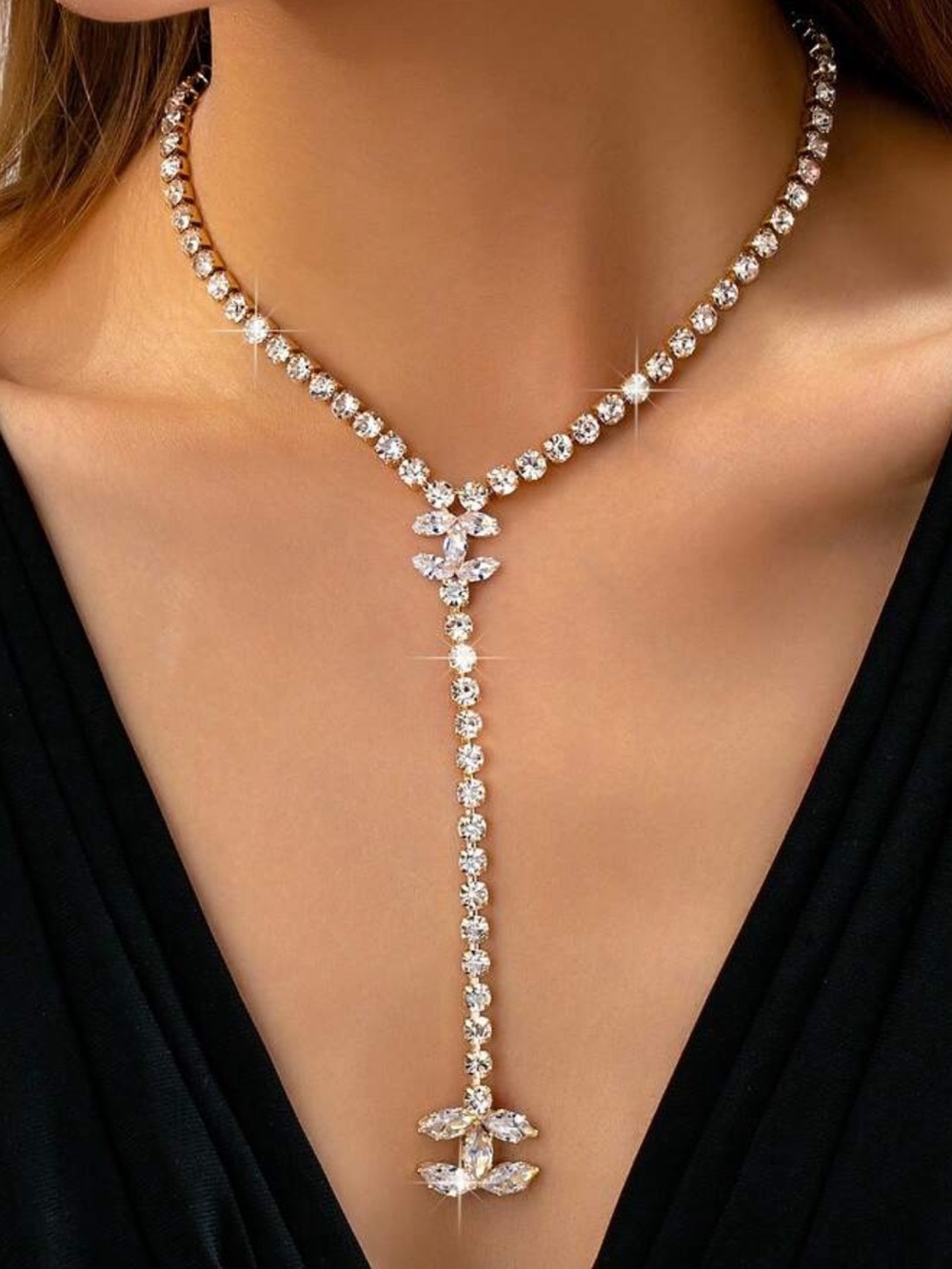 & Other Stories Gold-Tone Clear Crystal Y-Drop Necklace